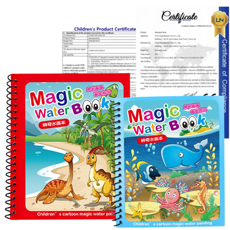 Children Early Education Toys Magical Book with Pen Water Drawing Montessori Toys Gift Reusable Coloring Book Magic Drawing Book