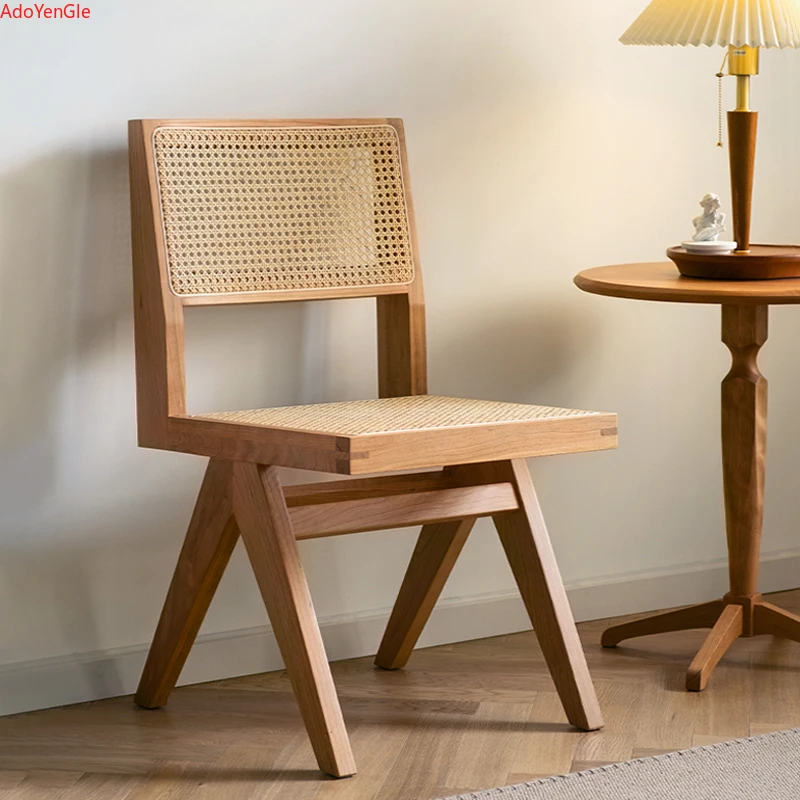 Rattan Solid Wood Chair Armrest Dining Chairs Office Nordic Kitchen Dining Room Outdoor hollow-out Stool Stools Home Furniture