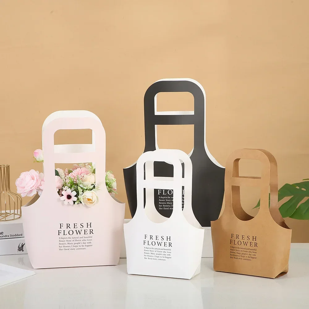 Bolsas de papel portátiles para flores, adorno creativo para arreglo floral, maleta, bolsa de flores para plantas verdes, caja de embalaje, 10 Uds.