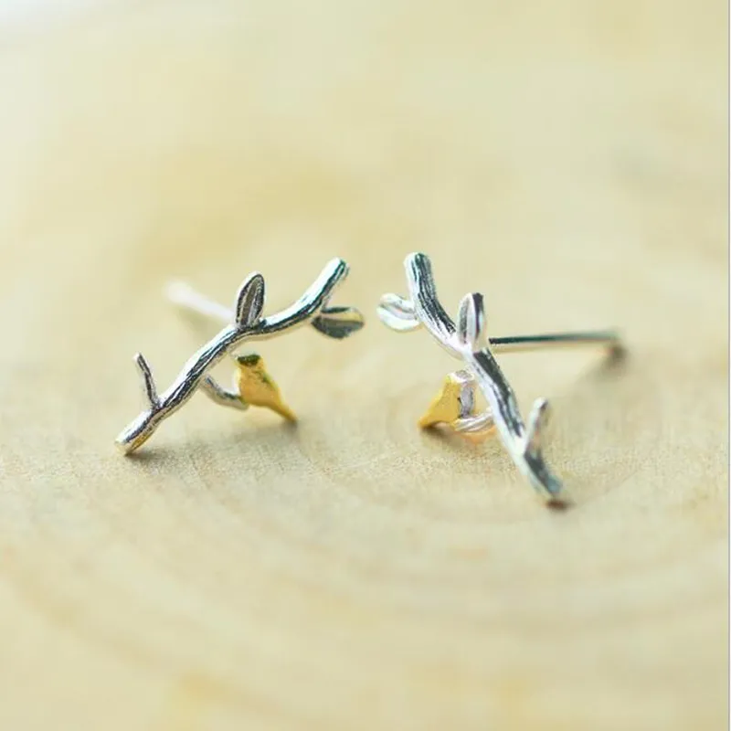 New Fashion Personality 925 Sterling Silver Jewelry Earrings Branches Bird Fresh Art Style Simple Gift Earrings  E018