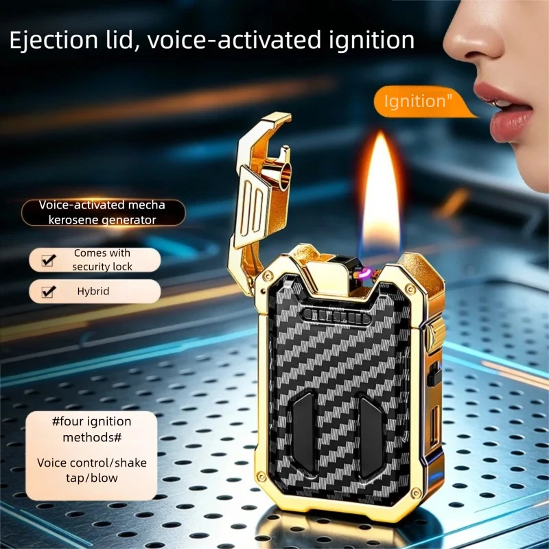 New Windproof Oil-Electric Hybrid Lighter Mecha Design Multiple Ignition Methods Refillable Collectible Smoking Accessory