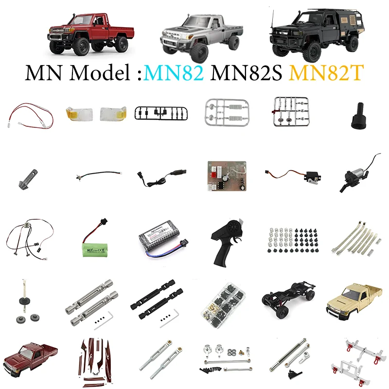 MN Model MN82 MN82S MN82T RC Off-road Vehicle Metal Upgrade Accessories Steering Lever Bumper Pedal Shift Box Cover Gear Tire