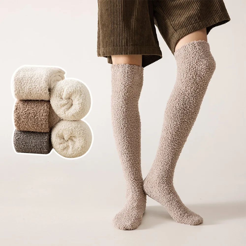 

Soft Woolen Coral Fleece Socks Thicken Ins Anti-slip Floor Socks Over-knee JK Thigh High Stockings Girls