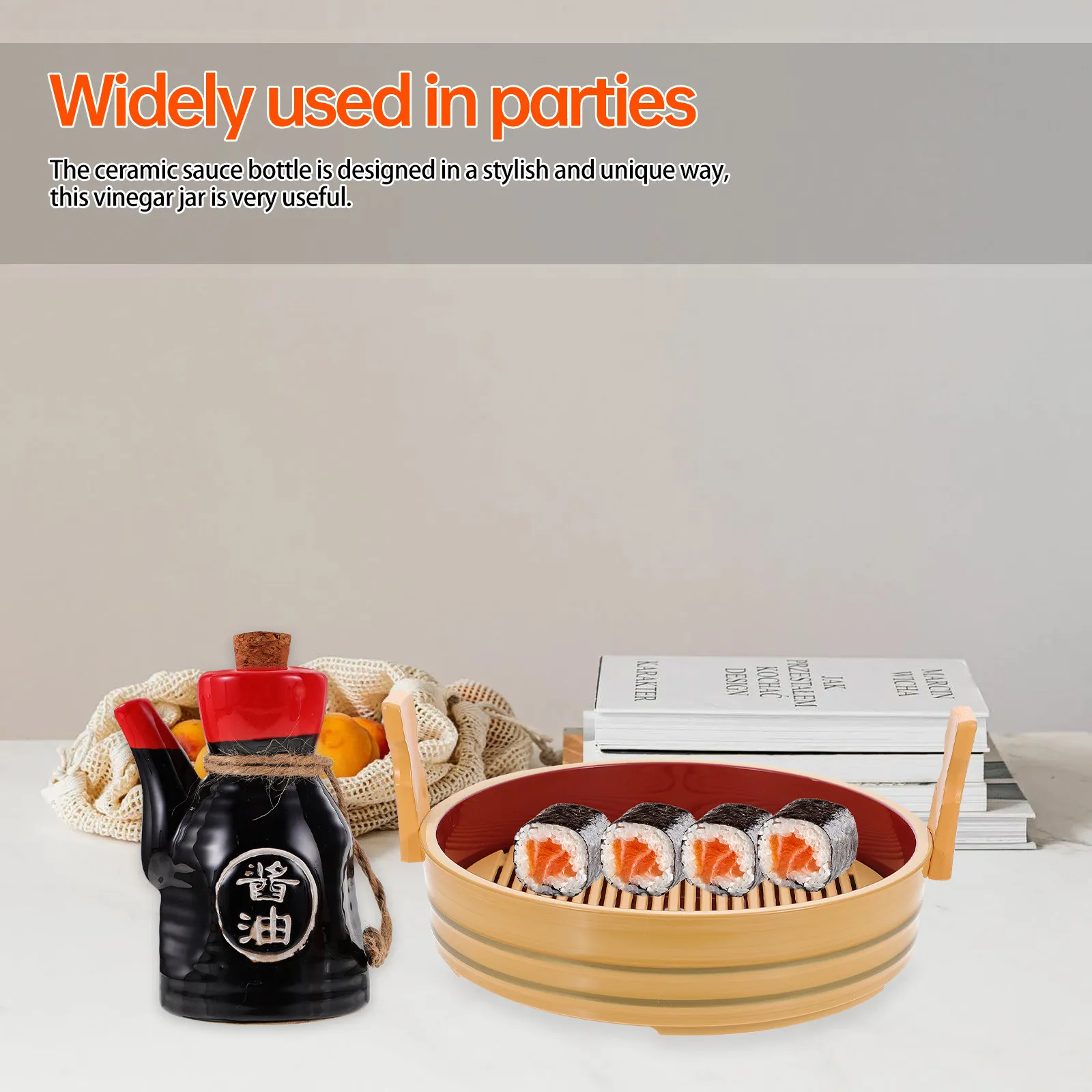 1Set Stylish Japanese Ceramic Vinegar Jar Soy Sauce Dispenser Seasoning Container for Cooking Table Organization Freshness