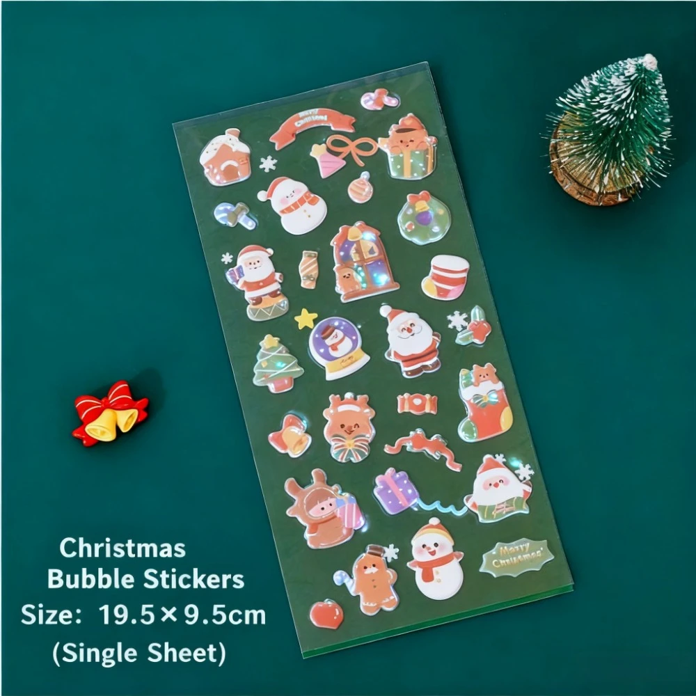 Cute Christmas Bubble Stickers for Kids - Cartoon Santa Claus, Aesthetic Hand Account Stickers, Small Christmas Gift Stickers