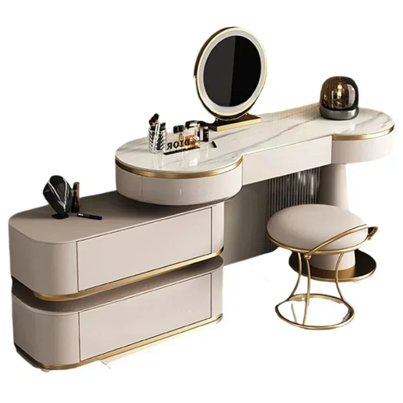 Aesthetic Storage Dresser Luxury Desing Led Light Mirror Kawaii Dressing Table White Aesthetic Comoda Pra Quarto Salon Furniture