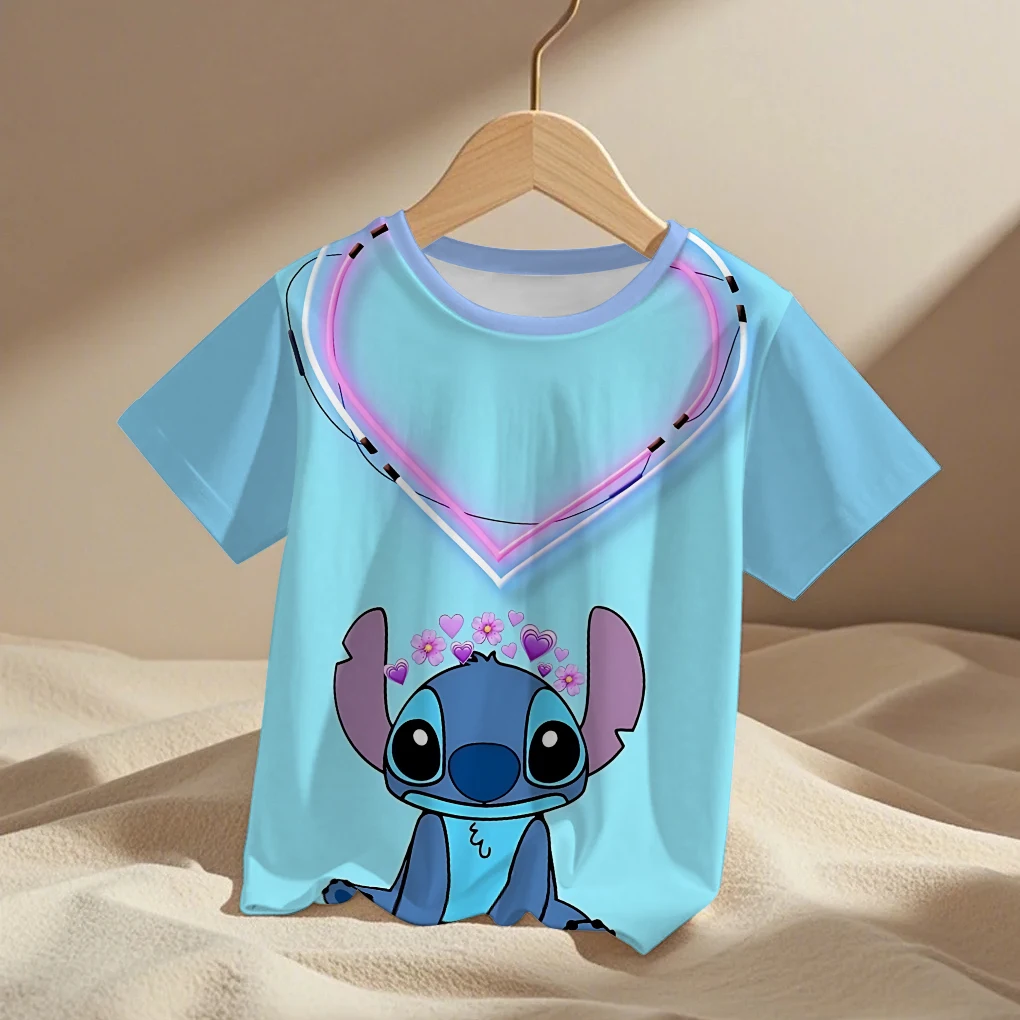 

Children's Stitch Casual Tee Fashion 3-14 Years Unisex Cute Cartoon T-Shirt Cotton Comfort Kids Clothing Boys Girls