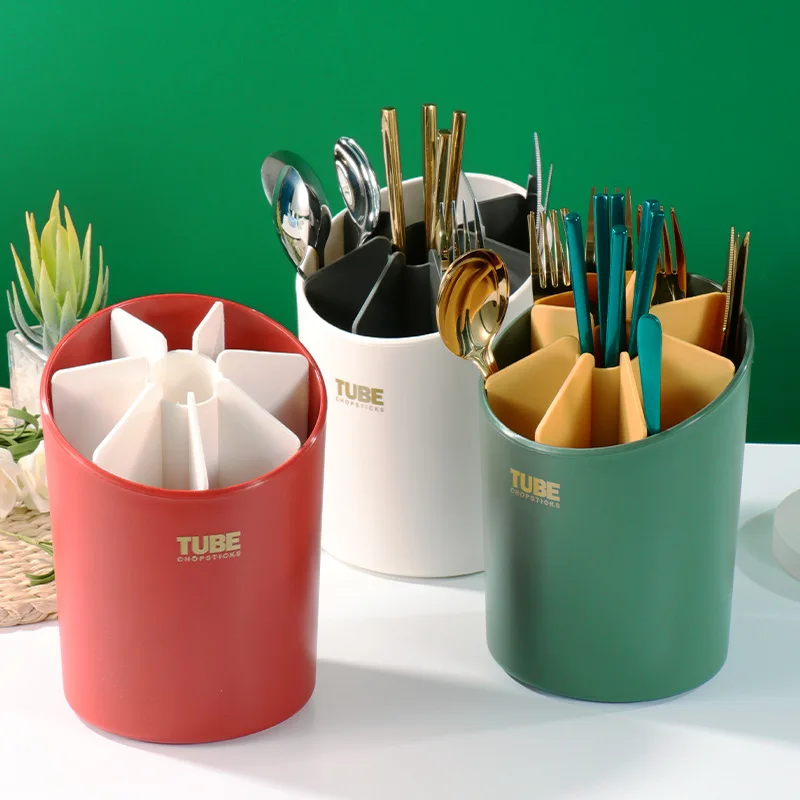 Household Japanese-style chopstick holder with drainage. Simple versatile kitchen storage container. Plastic compartmented cutle