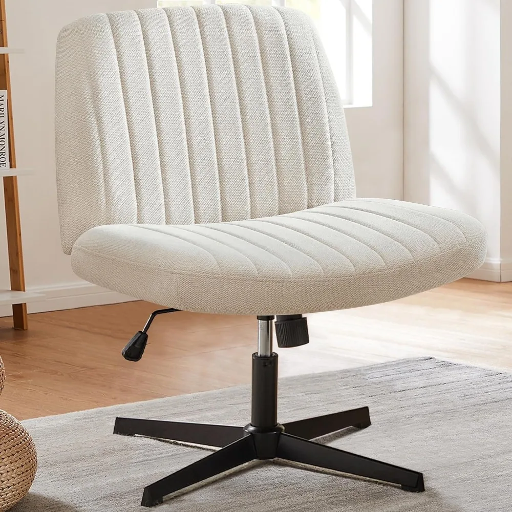 Silla de escritorio de oficina con patas sin brazos, asiento ancho acolchado de tela, moderno, giratorio, altura ajustable, respaldo medio