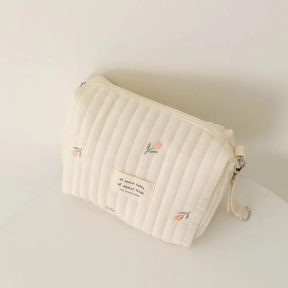 

Ins Zipper Cotton Diaper Bag Embroidery Cute Print Baby Nappy Organizer Stroller Hanging Bag Baby