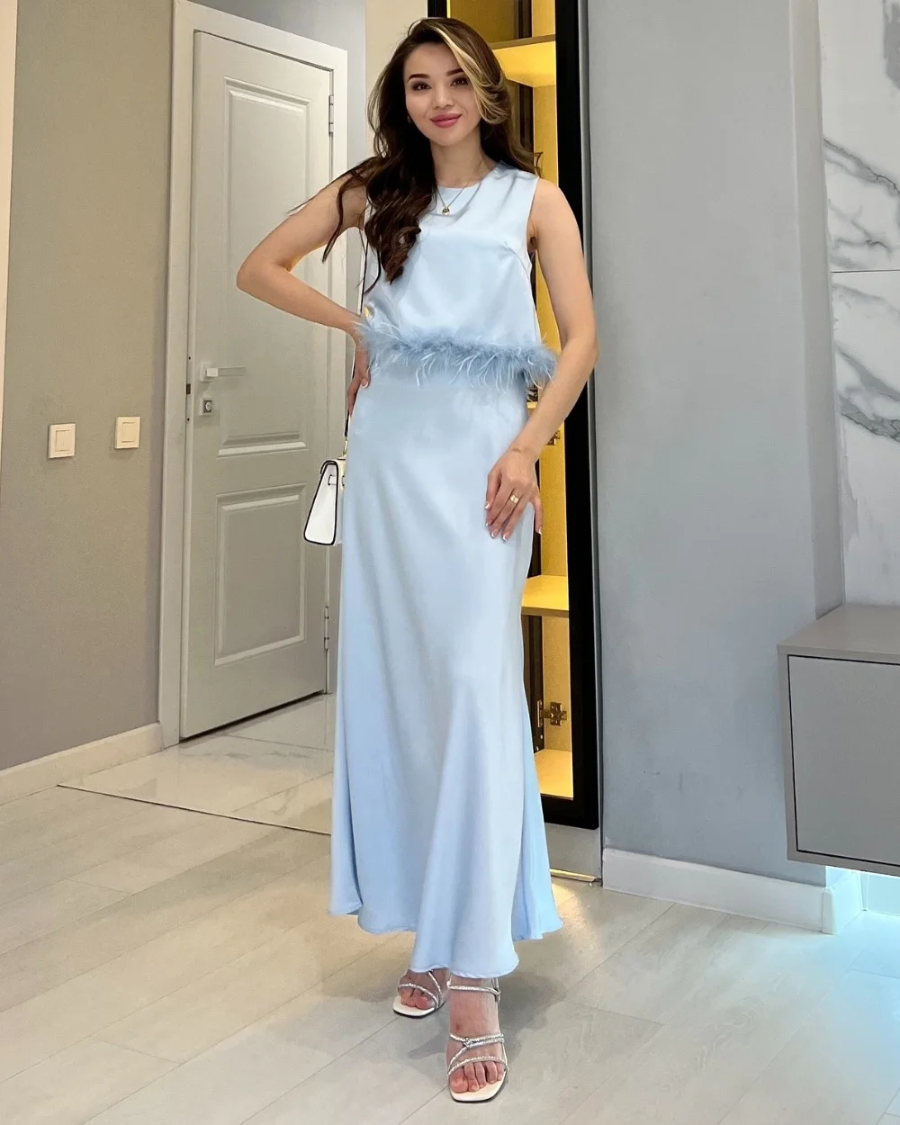 

Customized Exquisite Jersey Pleat Feather Straight Jewel Midi Dresses Cocktail Dresses Chinese Style Modern Style Classic Unisex