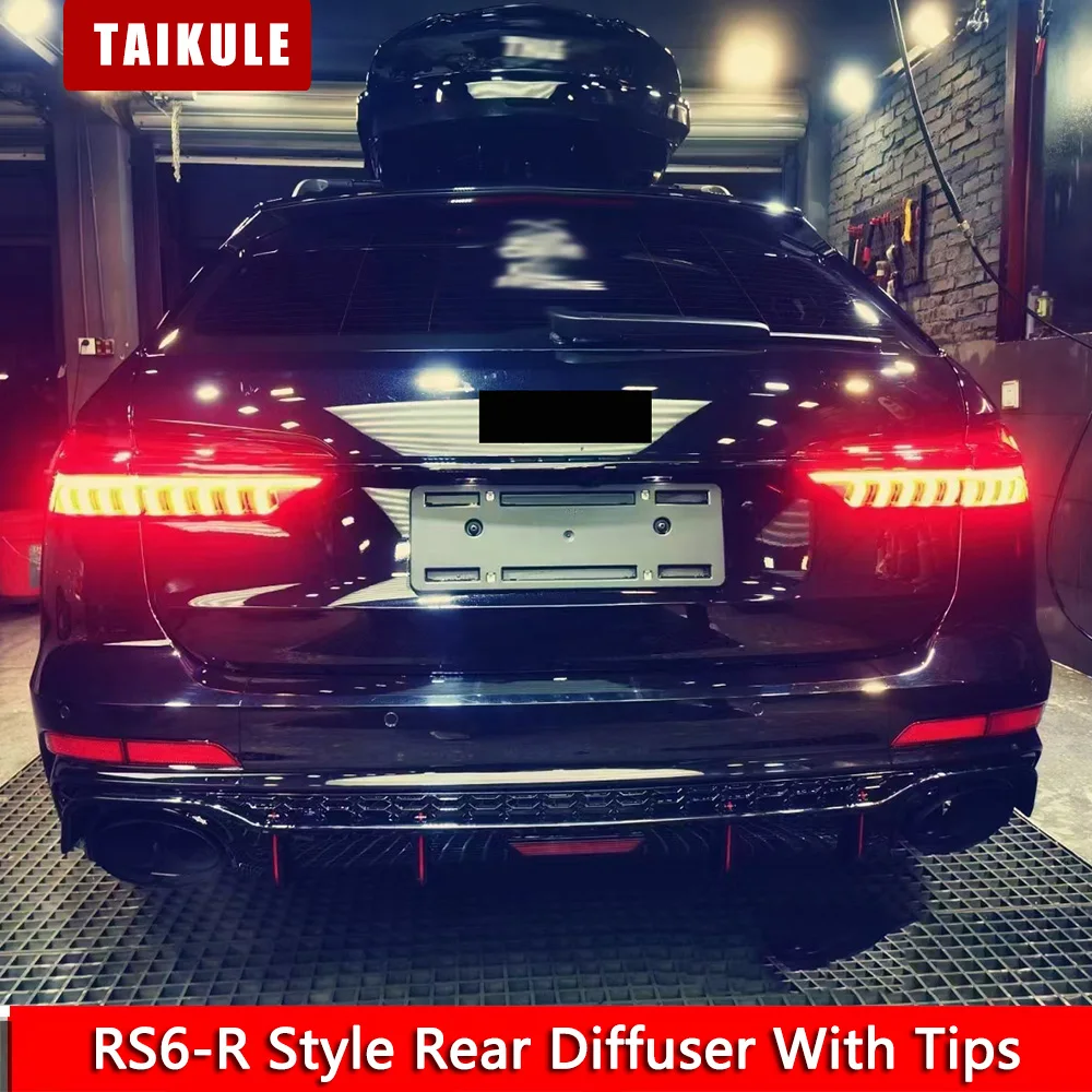 For 2019 to 2024 C8 A6 S-line/avant Modification RS6-R Style Rear Diffuser With Tips LED Stoplight RS6 Rear Lip Tail Throat