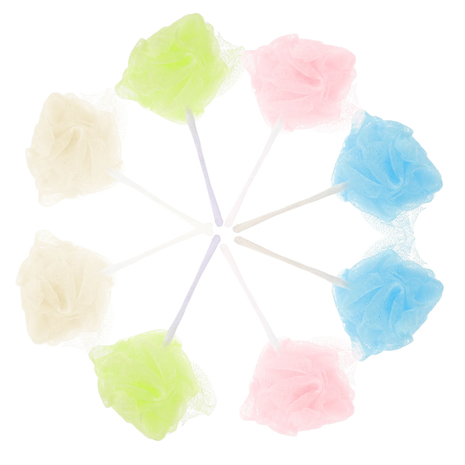 

8pcs Colored Mesh Bath Ball Shower Ball Bath Bubble Nets Back Scrubber with Hanging Rope Random Color