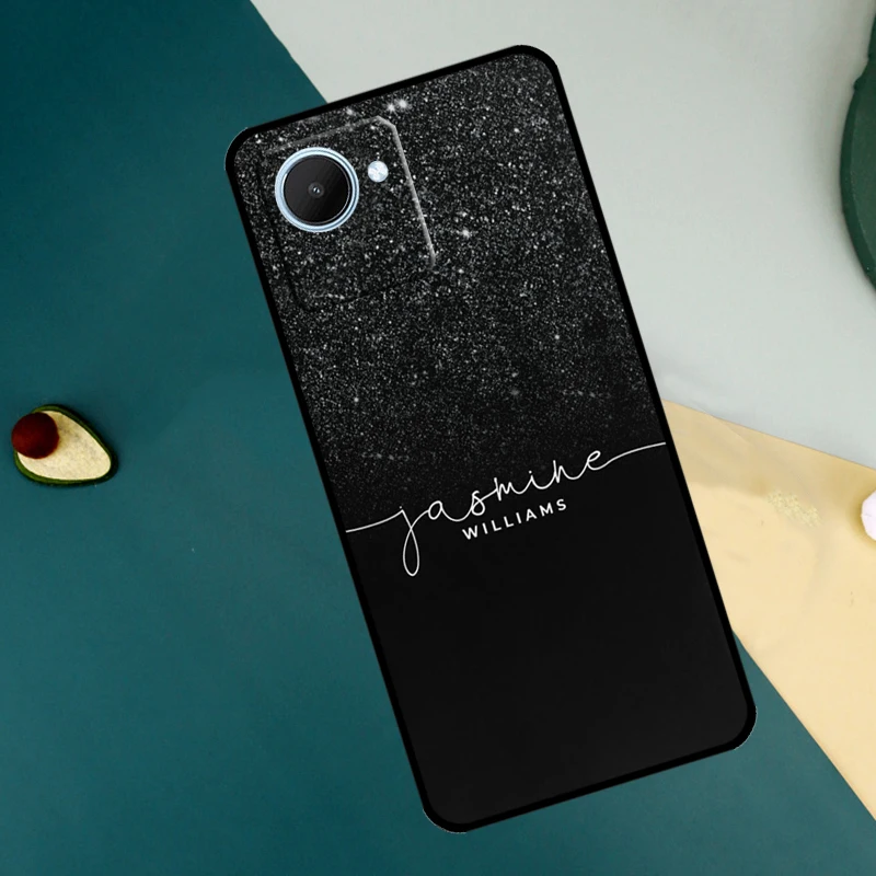 Purpurina personalizada con iniciales, funda para Realme GT Neo 5, 3T, 2T, 9, 10, 11 Pro Plus, C11, C15, C21Y, C25Y, C30, C31, C33, C35, C53, C55