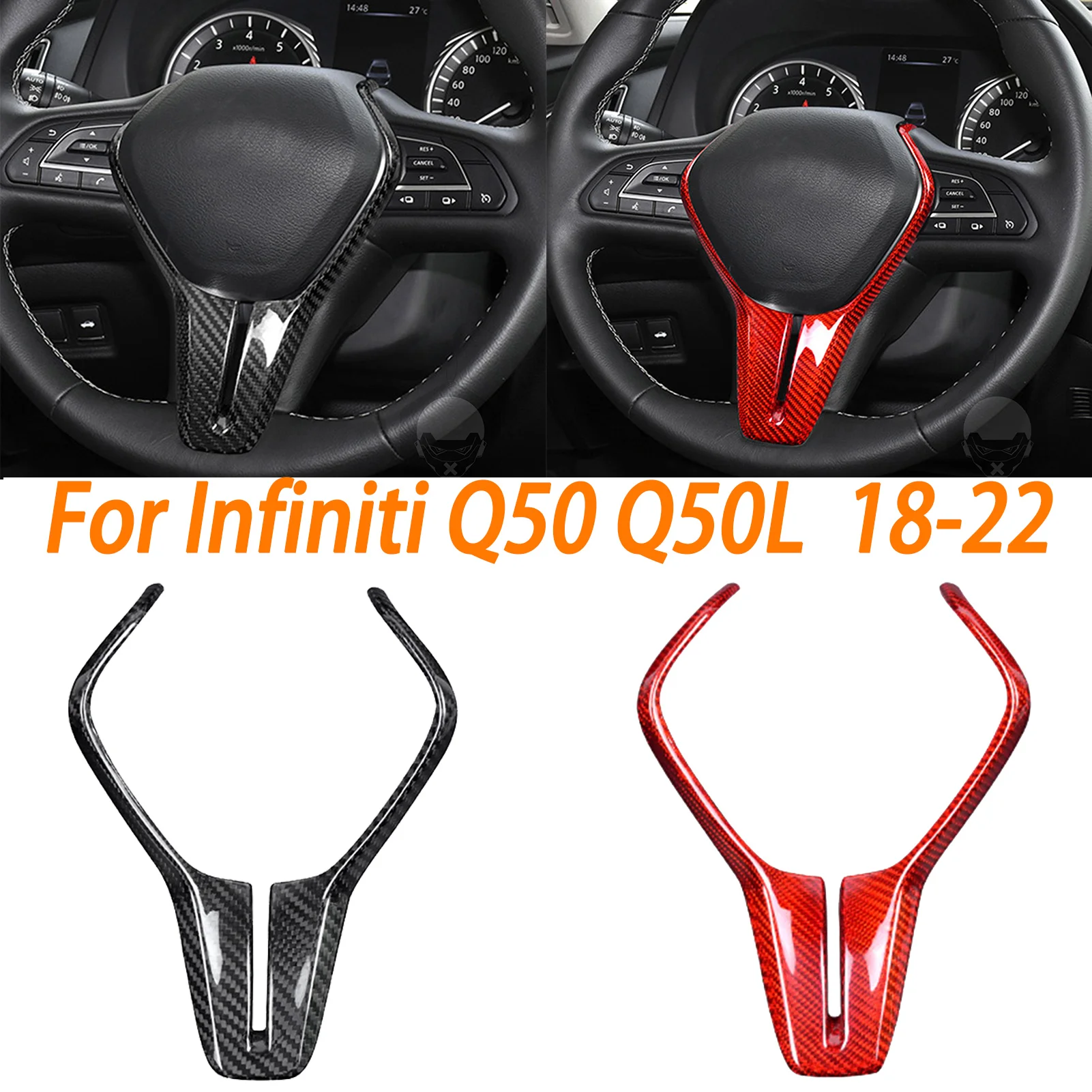 

Real Hard Carbon Fiber Cover For Infiniti Q50 Q50L 2018 2019 2020 2021 2022 Car Steering Wheel Sticker Accessories