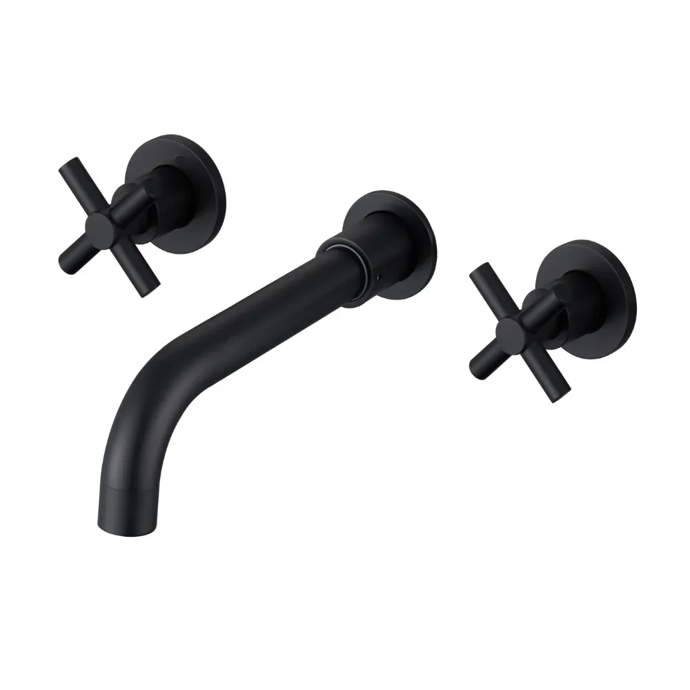 304 Stainless Steel In-Wall Double Handle Basin Faucet for Washbasin, Hot and Cold Water, Home Use, Concealed Installation