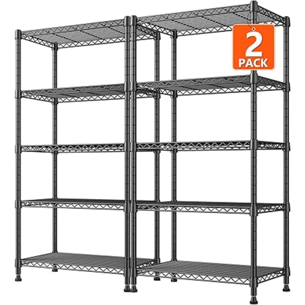 1000LBS Wire Shelving Unit, 5 Tier Adjustable Metal Storage Shelves for Kitchen Pantry ，13.4