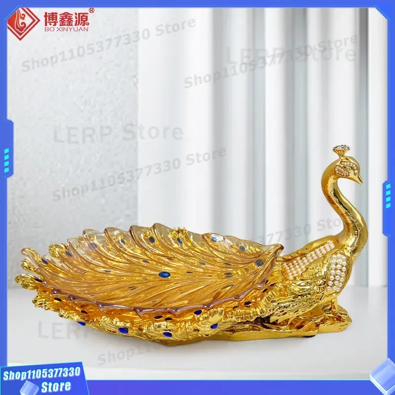 Modern Simple Resin Peacock Fruit Plate Pearl Decor for Dining Room Table Bedroom Study Home Ornament Model Display Piece
