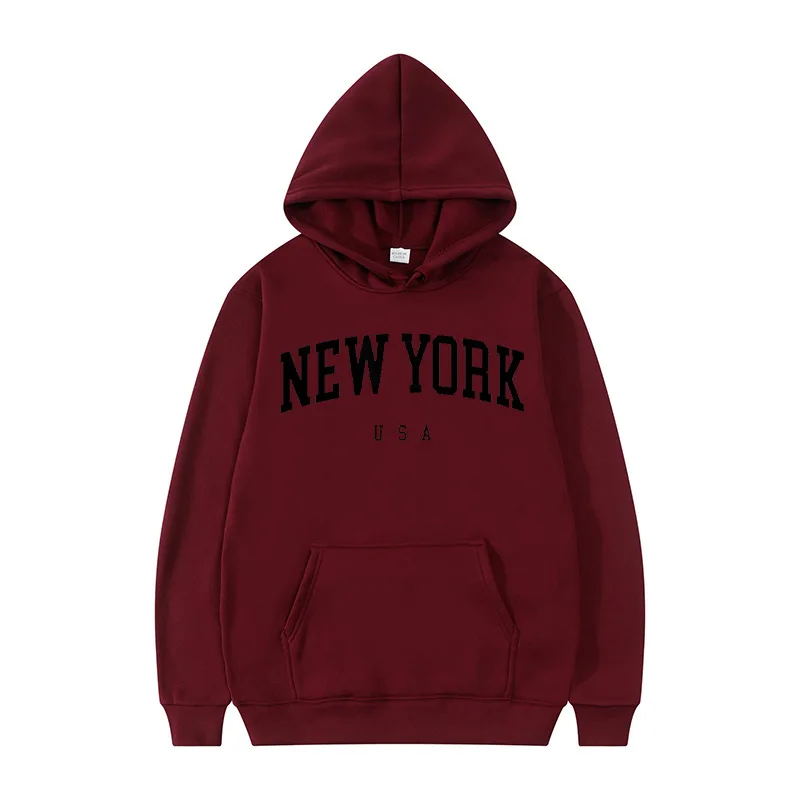 Men Women New York U.S.A City Hoodies Fashion Letter Printed Graphic Sweatshirts Loose Casual Harajuku Hooded Pullover Sportwear