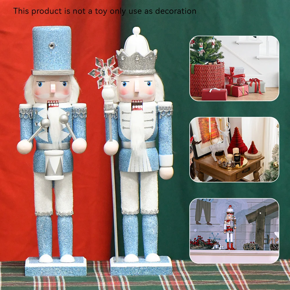 30cm Wooden Nutcracker Ornament Soldier Figurement Handcraft Doll Toy Home Office Table Xmas Decoration Statues Christmas Gift