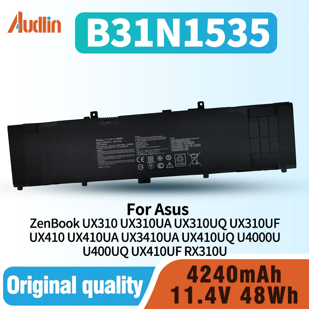 B31N1535 Replacement Laptop Battery for Asus ZenBook UX310 UX310UA UX310UQ UX310UF UX410 UX410UA UX3410UA UX410UQ U4000U U400UQ