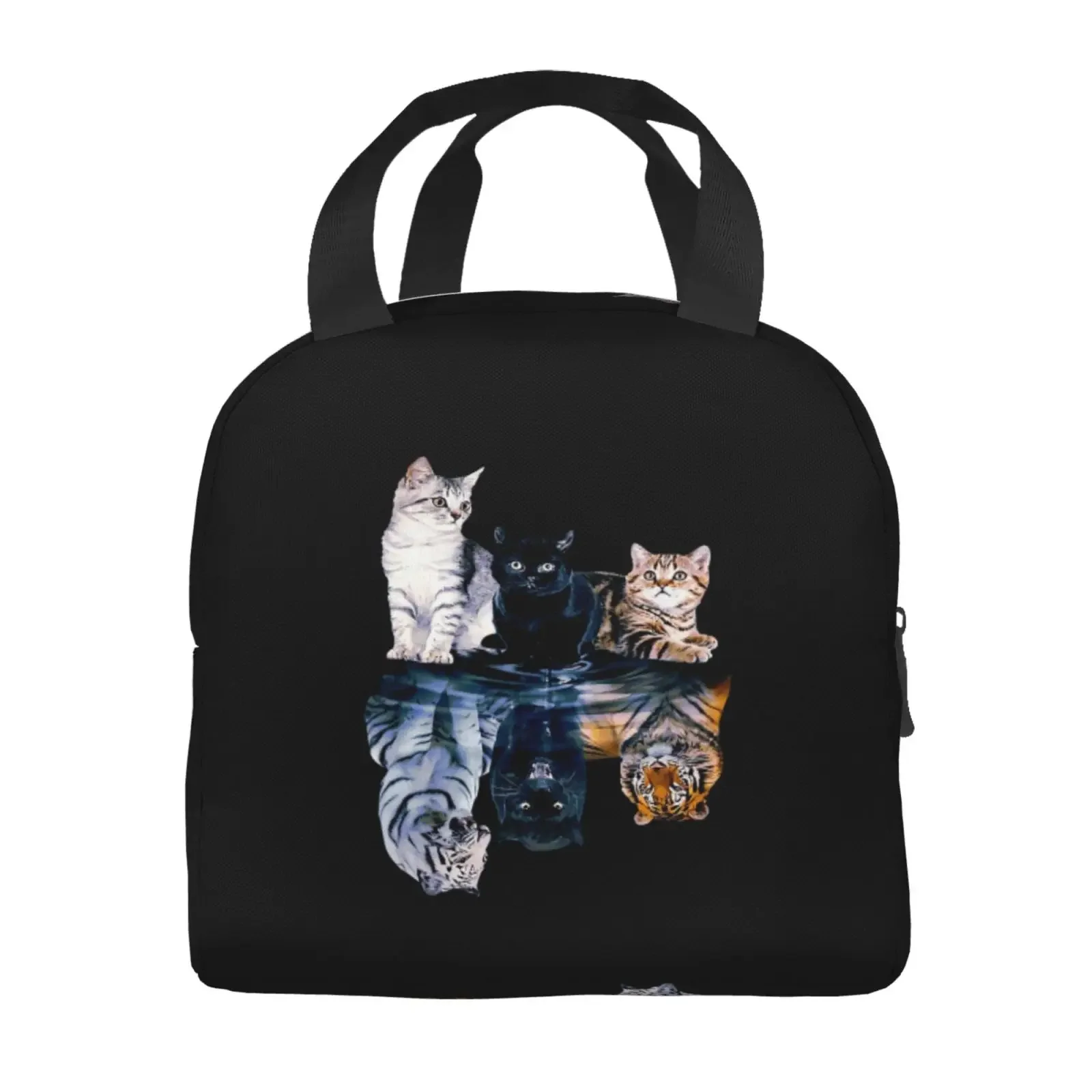 Cats Reflection Mirror Lion Cheetah Tiger Print Lunch Bag Portable Thermal Cooler Insulated Bento Box for Kids Food Tote Bags
