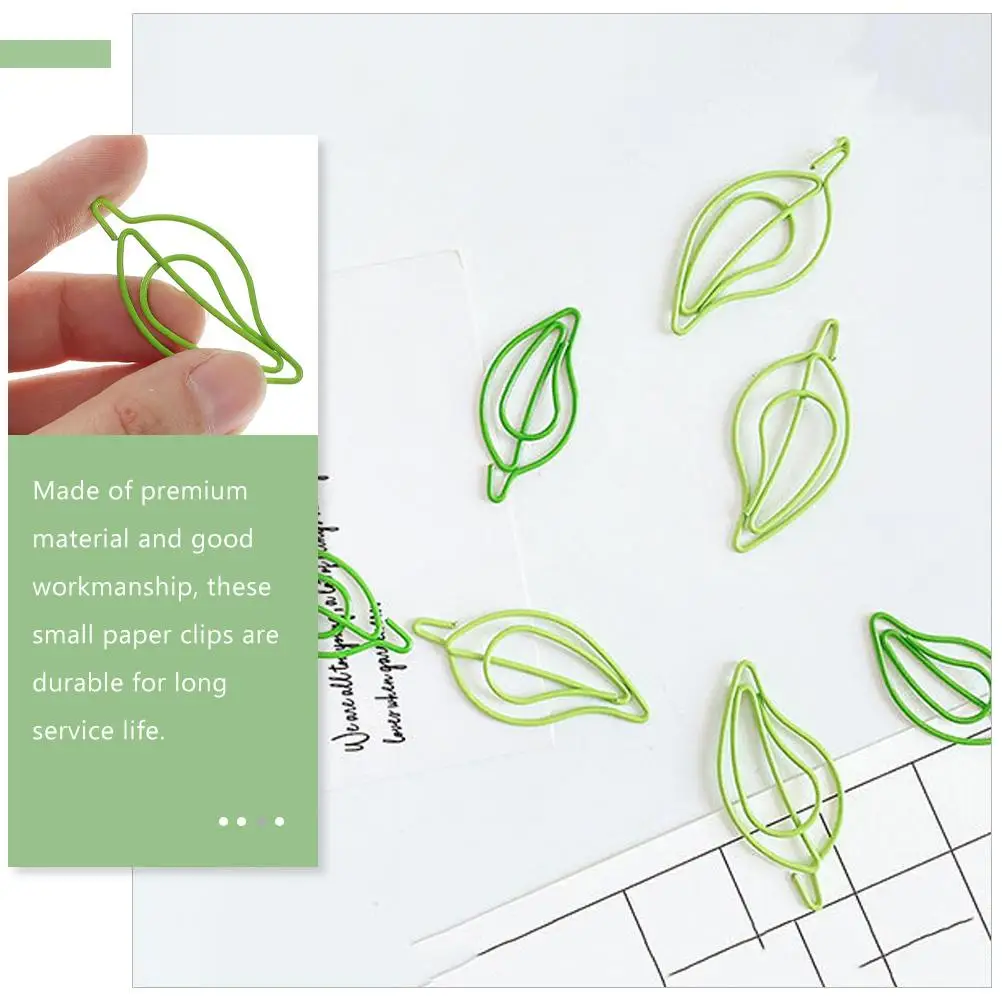 30 Pcs Shaped Paper Creative Small Metal Creative Paper Clips Document Clips Green Color Office Stationery Supplies