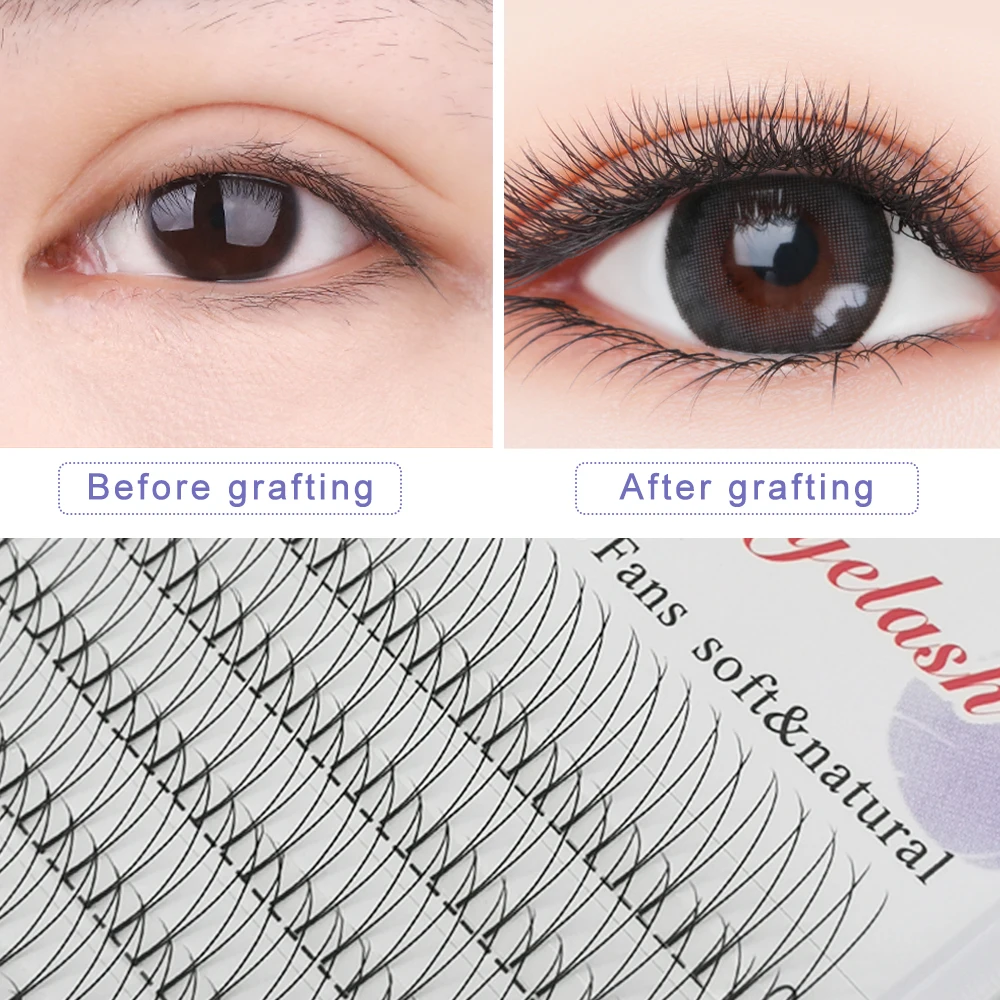 E-young 2d Premade Lashes Volume Fans Short Stem C/D Curl 0.1mm Natural False Eyelashes Extensions Premade Fans Wholesale Makeup