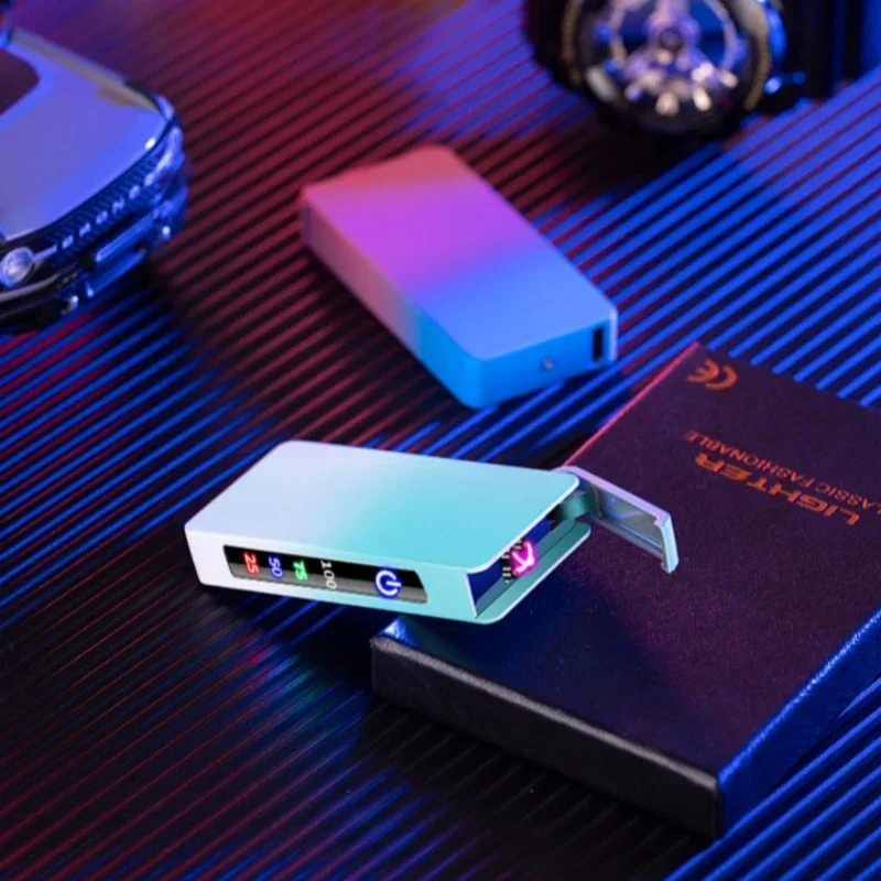 Dual Arc USB Charging Windproof Pulse Plasma Metal Lighter Flameless Windproof Flameless Electric Touch Induction Lighter Gifts