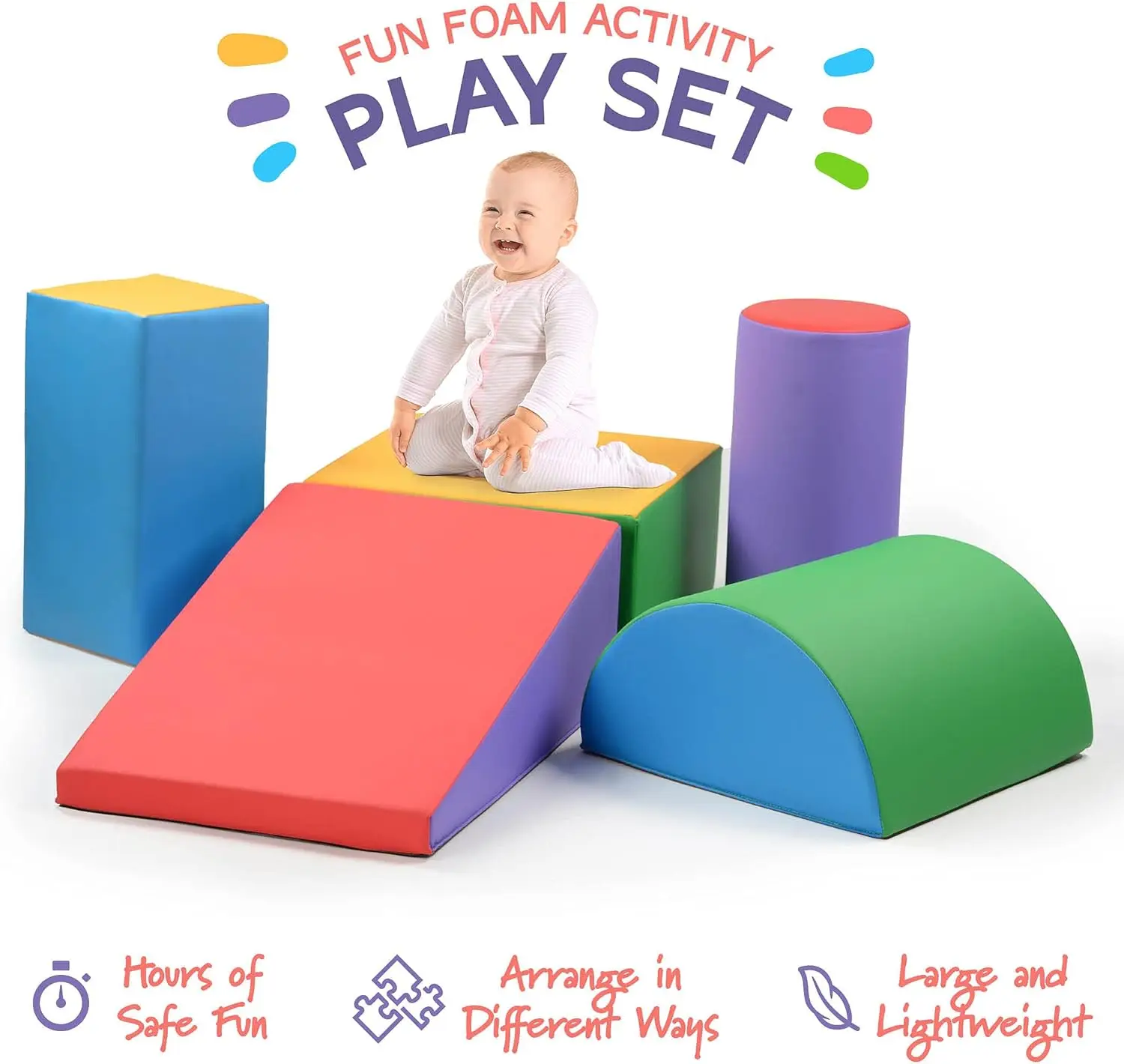 Climb and Crawl Activity Play Set - Climbing Foam Shape Toy for Toddlers 5 Piece Soft Zone Climbing Blocks, Safe Indoor Crawling