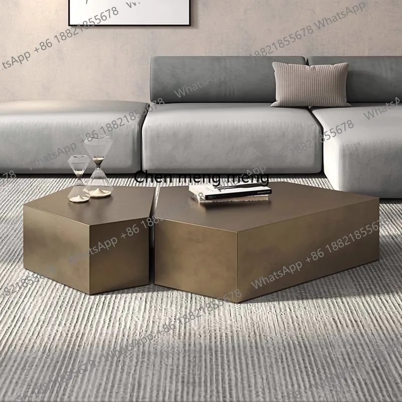 Simple light luxury bronze brushed  combination creative stainless steel living room special-shaped coffee table furniture