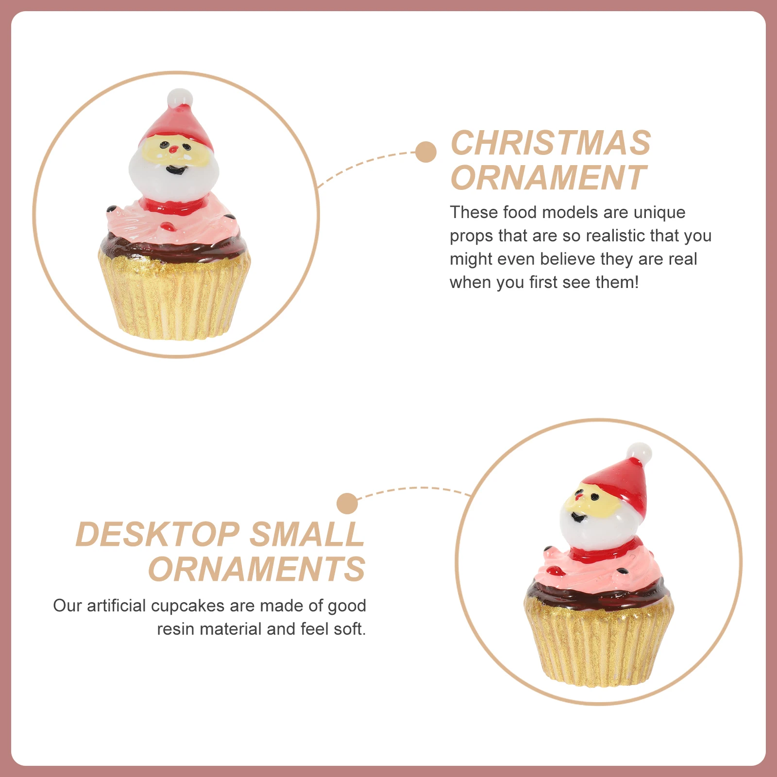 

10 Pcs Claus Cake Model Christmas Tree Cupcake Home Office Party Resin Artificial Food ModelsDessert Decorations
