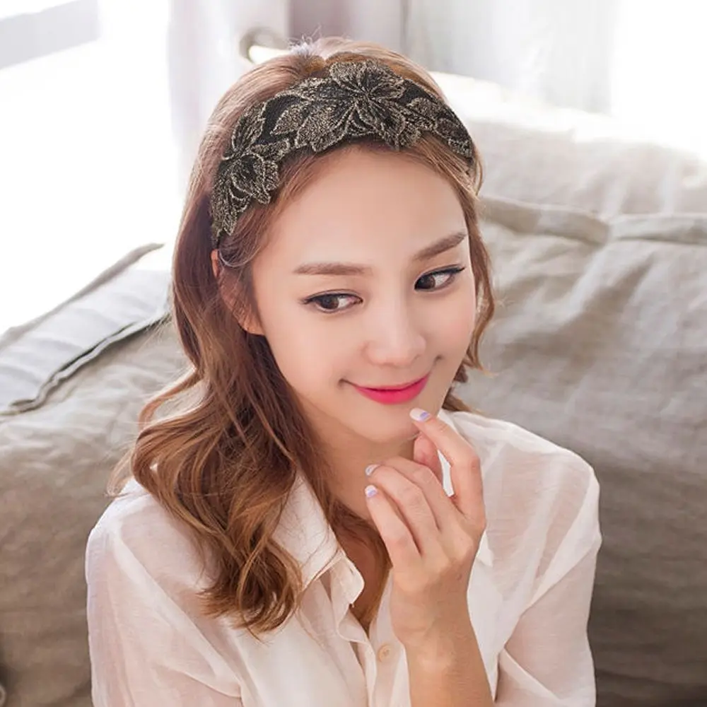 Vintage Simple Summer Embroidered Lace Wash Face Wide Edge Headband Mother Headdress Women Hair Hoop Korean Style Hair Hoop