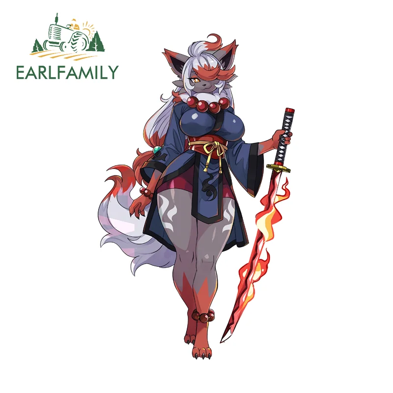 EARLFAMILY Furry Samurai Car Stickers Amusing Eye-Catching Windshield Decal Occlusion Scratch Waterproof Racing Accessories
