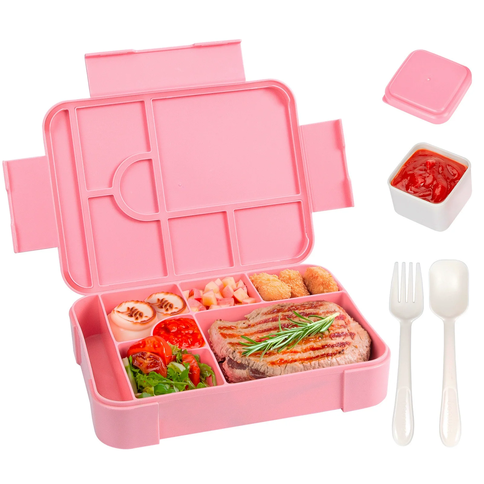 Divided Bento Box Large Capacity Microwave Lunch Box with Fork Spoon Leak-proof Food Container for School Camping Meal Prep Box