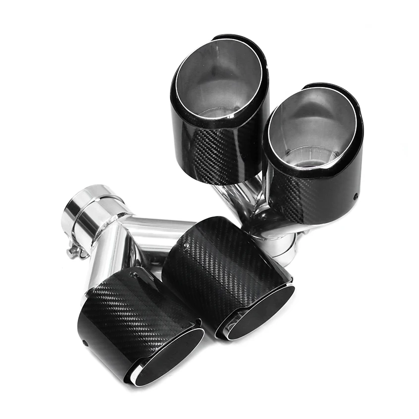 2PCS/lot Universal Exhaust Tip Car Carbon Fibre Black Y-Shaped Double Out Glossy Exhaust Muffler Tip Tailpipe Nozzle