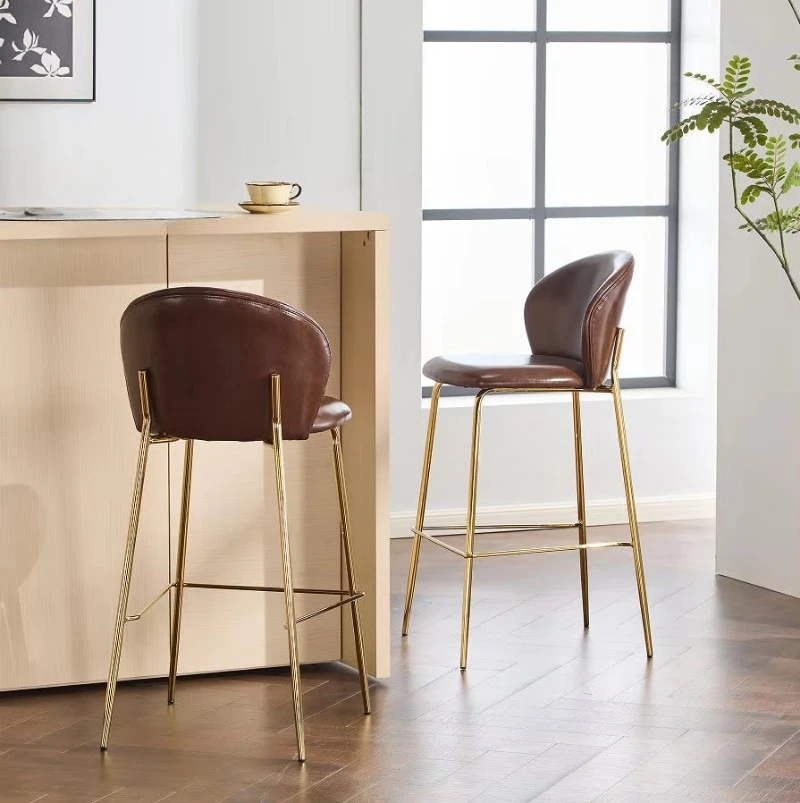 Industrial steel bar chair with leather backrest high stool for hotel café kitchen