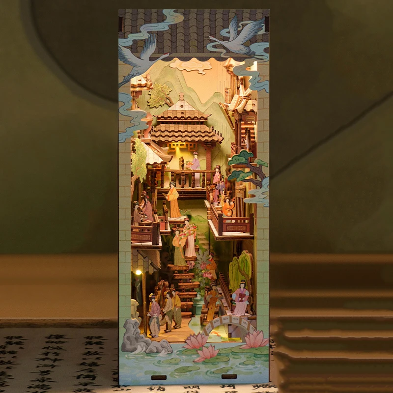 

DIY Book Nook Shelf Insert Kits The Charm of the Song Dynasty Bookend Wooden Miniature Model Kit Bookshelf for Friends Gifts