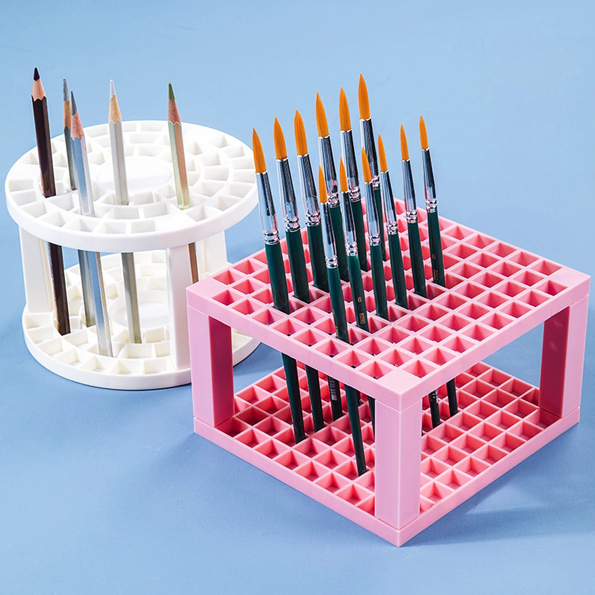 

96 Holes Pen Holder Desk Organizer Marker Storage Box Pink Paint Brush Organizers