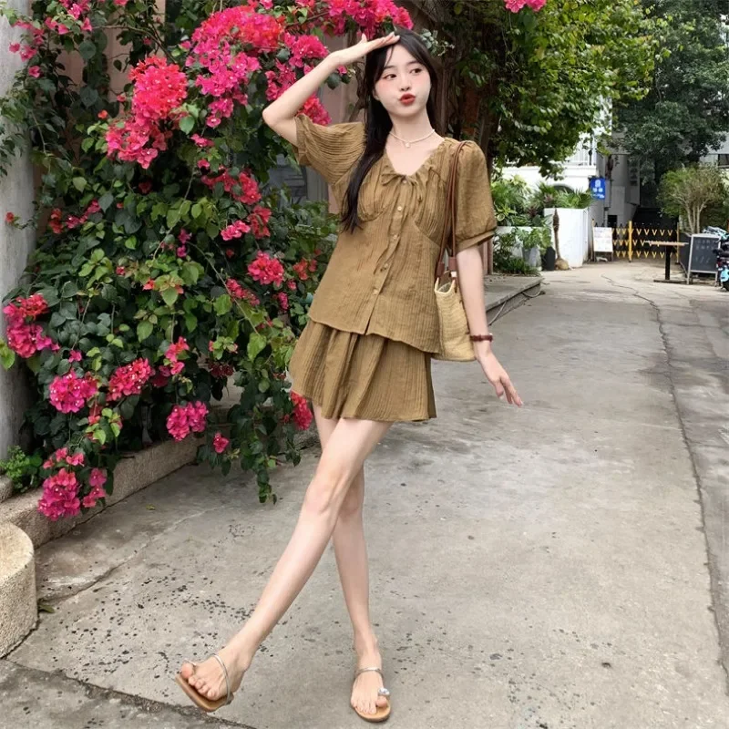 Plain Cotton Cool Short Sets for Women 2 Pieces Full Cheap Offers Complete Two New in Matching Casual Features Kit Woman Shorts