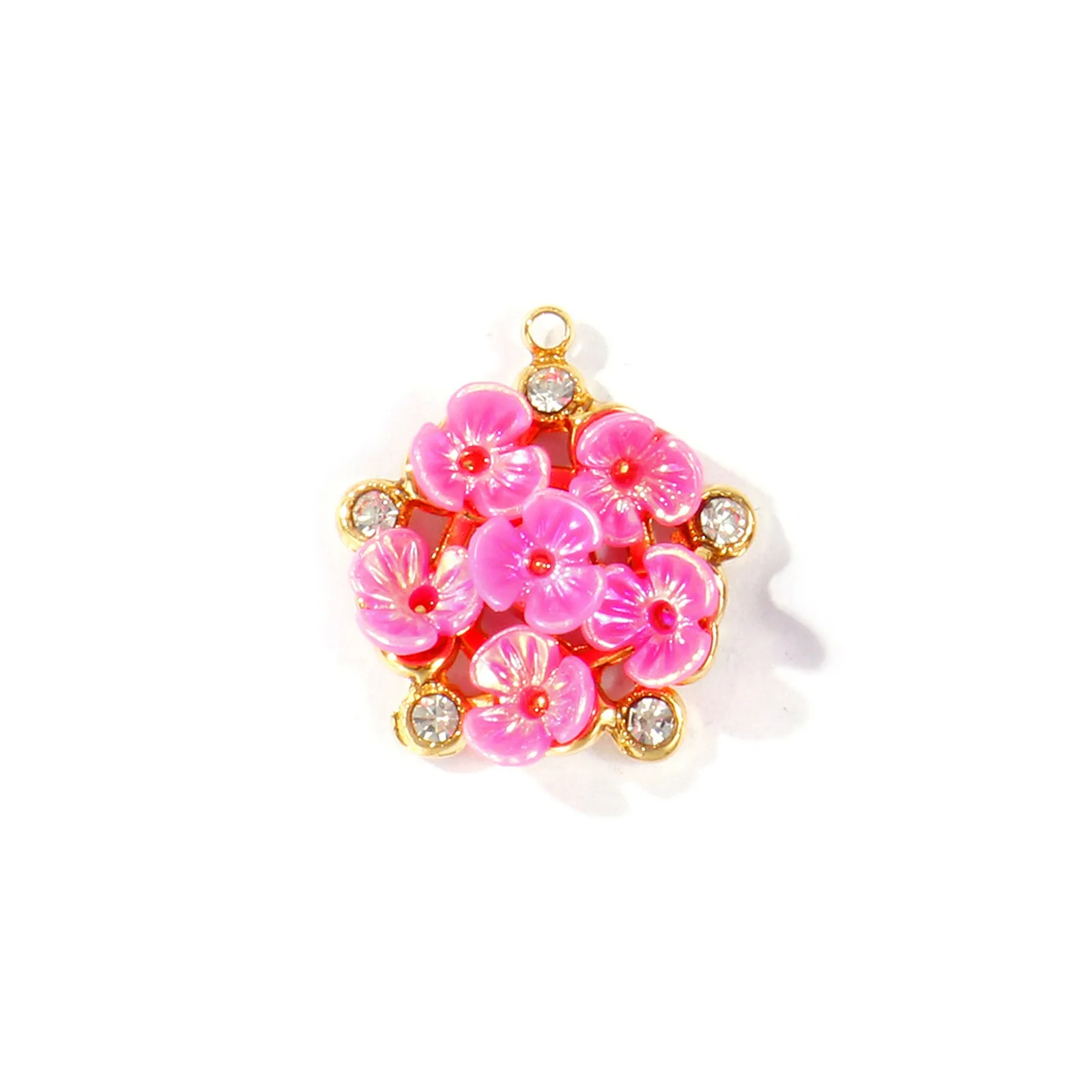 2 Stück Acryl-Blumen-Anhänger mit klaren Strasssteinen, 304 Edelstahl, 18K vergoldet, DIY-Halsketten-Schmuckzubehör, 21 x 19 mm – Detail 4