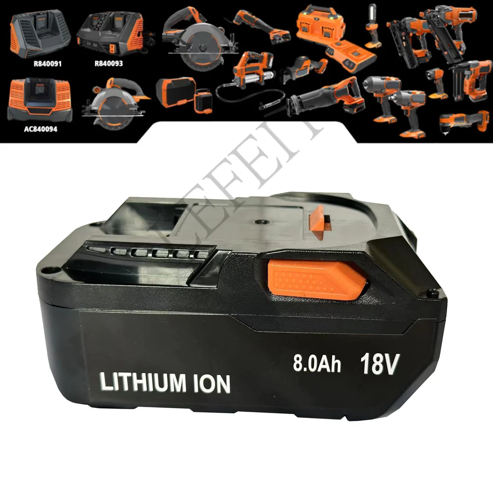 For AEG 18V Battery 8.0AH Lithium-Ion Battery For RIDGID R840087 R840085 L1815R L1850R L1830R R840083 Series Cordless Power Tool