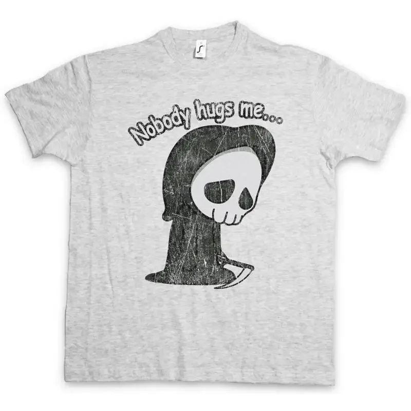 NOBODY HUGS ME T SHIRT Fun Halloween Blood Fear the Reaper Skeleton Scythe