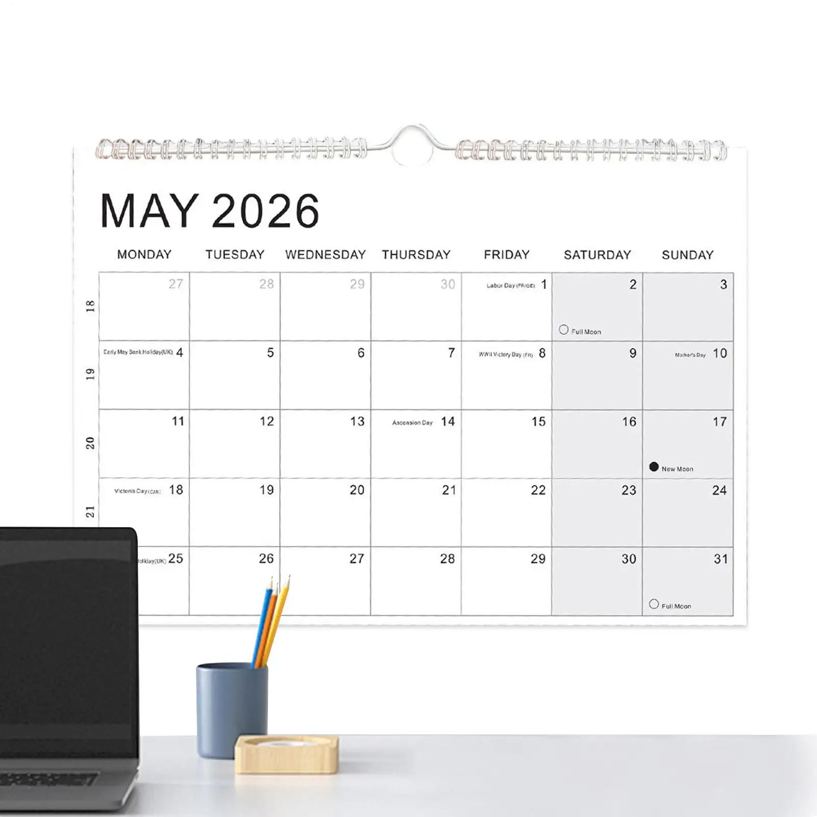 2026.1-2027.6 18개월 벽걸이 달력 가정 학교 사무실 교실용 이중선 제본 소형 달력