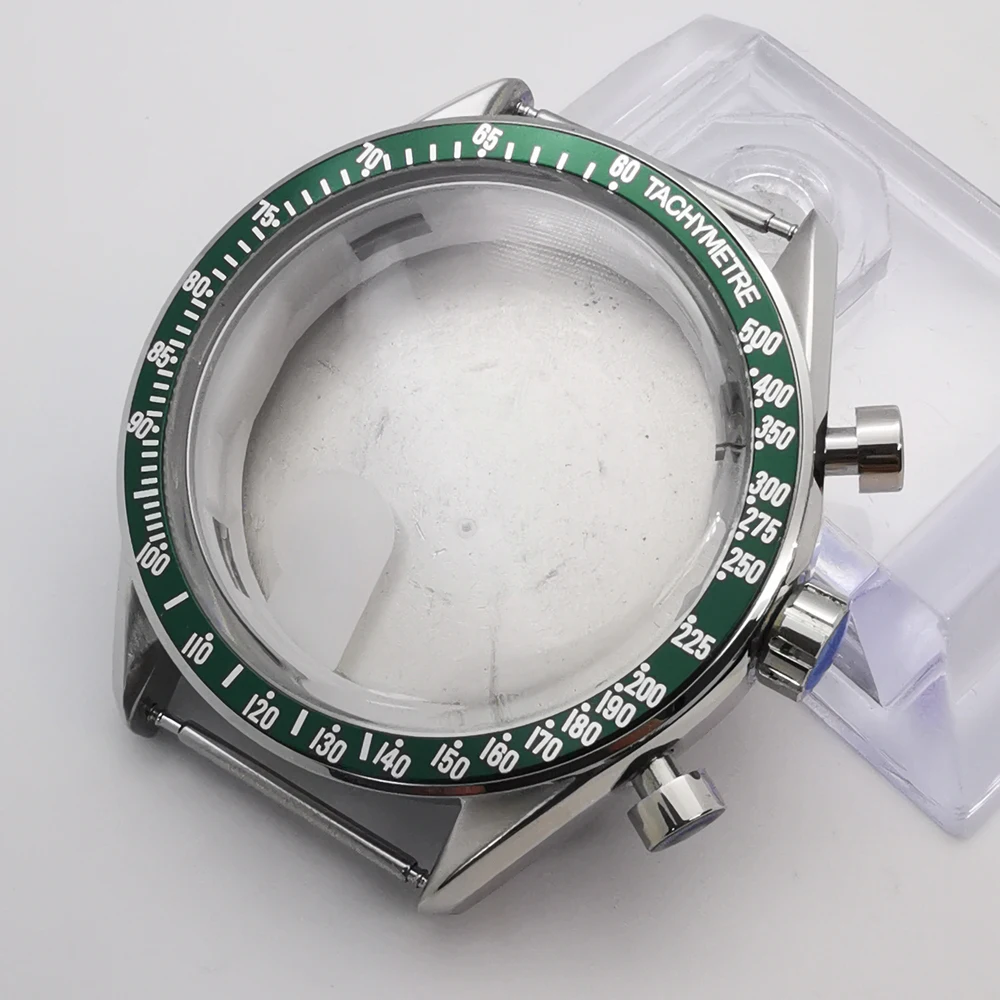 41mm black blue green bezel stainless steel sapphire glass watch case fit VK63 VK64 movement