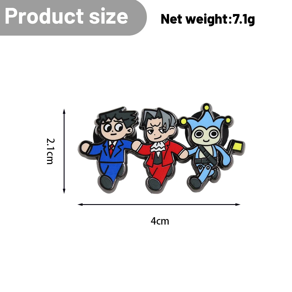 Ace Attorney Anime Game Badge Phoenix Wright Miles Edgeworth & Blue Badger Cute Chibi Enamel Pin For Fans Backpack Accessory