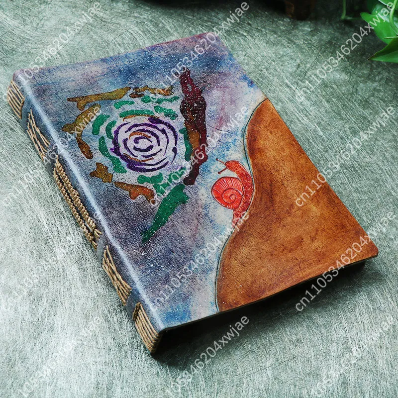 A5 leather notebook vegetable tanned leather loose-leaf hand-stitching simple retro hand-painted creativity