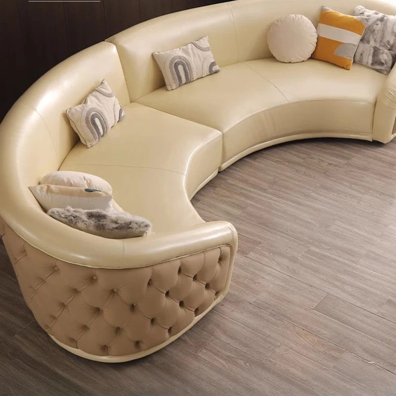 Nordic light luxury leather sofa, modern office semi-circular arc sofa, high-end club villa home in hotel lobby
