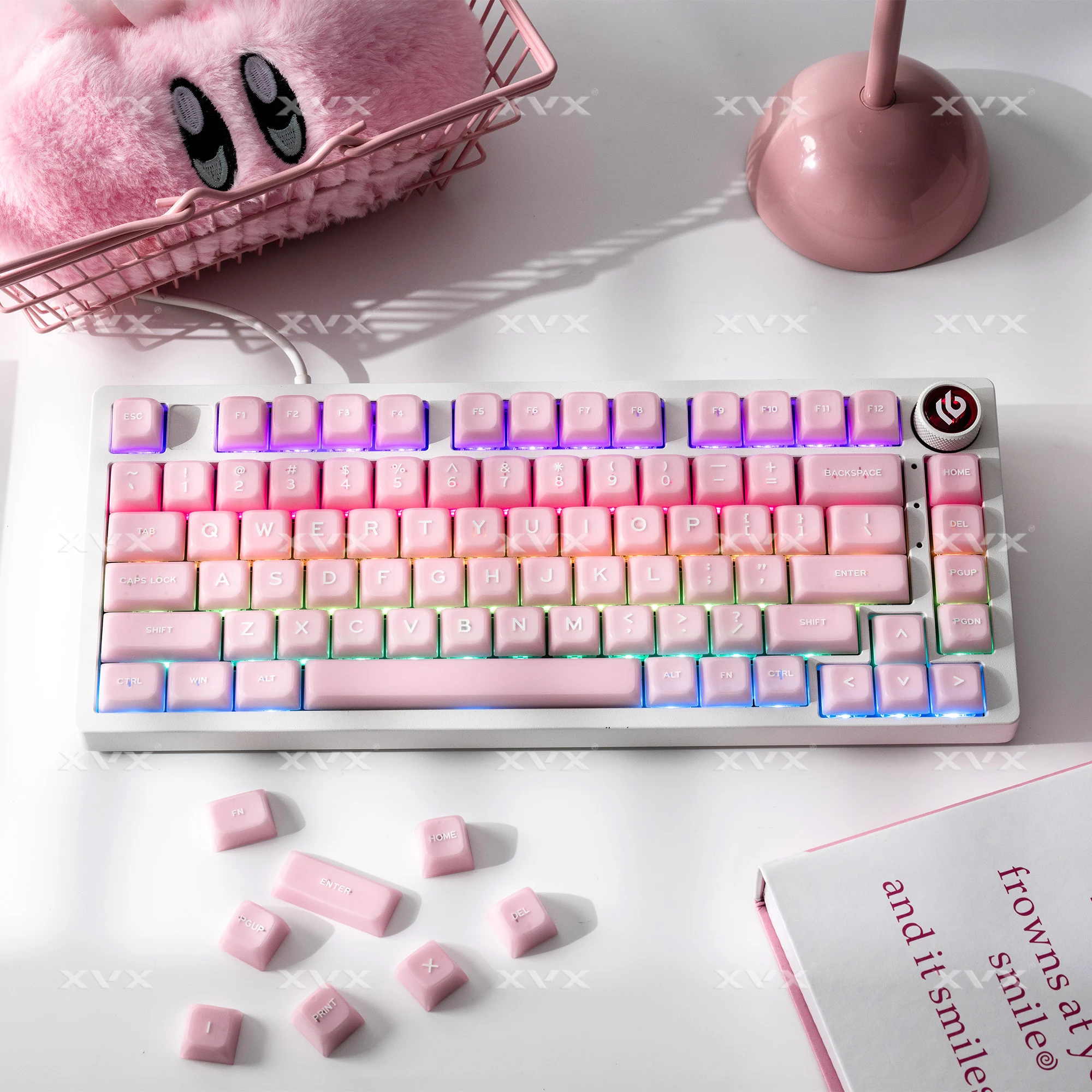 XVX الوردي اليشم Keycap MDA الملف الشخصي مزدوج النار PBT مفتاح كاب مجموعة شفافة تألق من خلال أغطية المفاتيح للوحة المفاتيح الميكانيكية 132 مفاتيح #5