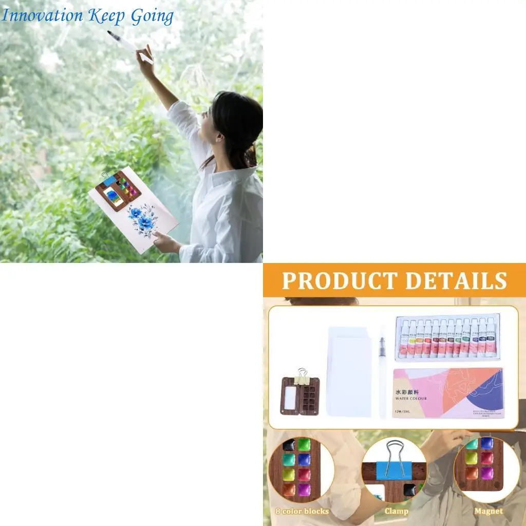 

E65C Portable Watercolor Palettes Box Set Travel Watercolor Painting Set for Artist